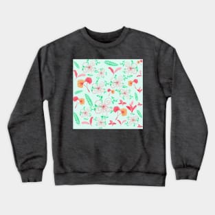 Abstract Flowers & Leaves Pattern In Blue Background Crewneck Sweatshirt